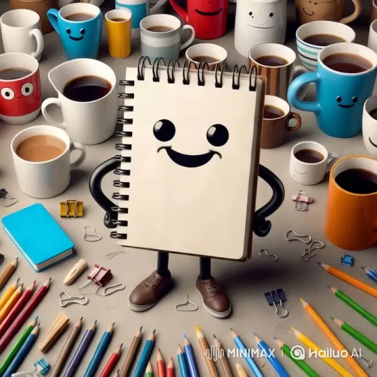 Joyful Notebook and Dancing Mugs Animation – AI Generated Video | Hailuo AI