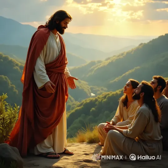 Jesus Blessing on Mountain with Golden Sunset – AI Generated Video | Hailuo AI