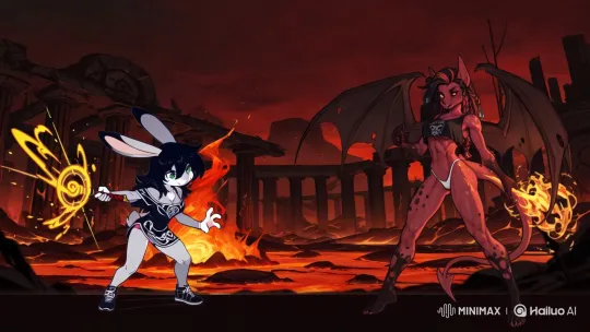 Epic Live2D Battle: Rabbit Mage vs. Demon – AI Generated Video | Hailuo AI