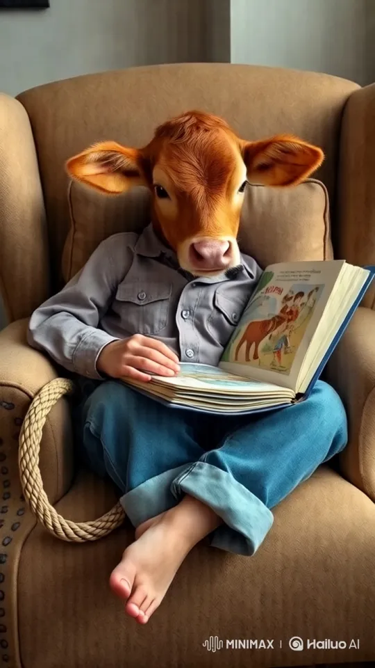 Child Reading in Cozy Armchair with Rustic Charm – AI Generated Video | Hailuo AI