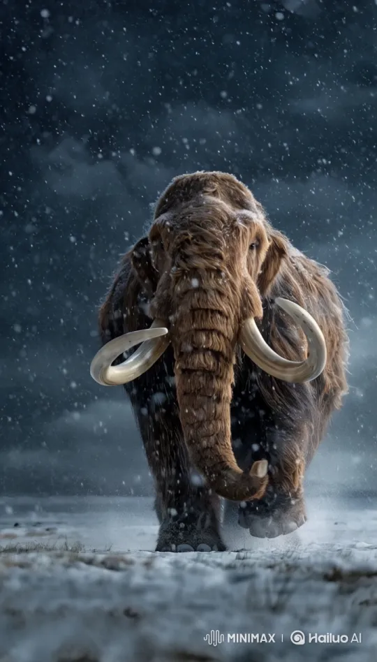 Woolly Mammoth Trudges Through a Snowy Landscape – AI Generated Video | Hailuo AI
