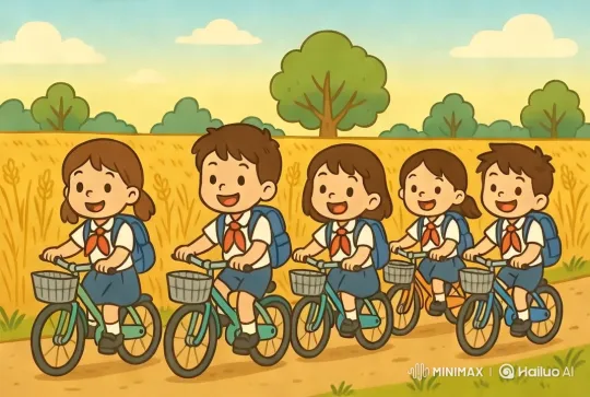 Joyful Children's Bike Ride Through Golden Wheat Field – AI Generated Video | Hailuo AI
