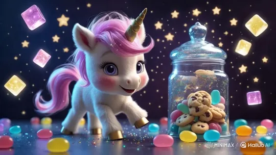 Magical Unicorn and Candy Scene with Dynamic Effects – AI Generated Video | Hailuo AI
