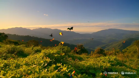 Lush Forest: Serene Butterflies in Golden Light – AI Generated Video | Hailuo AI
