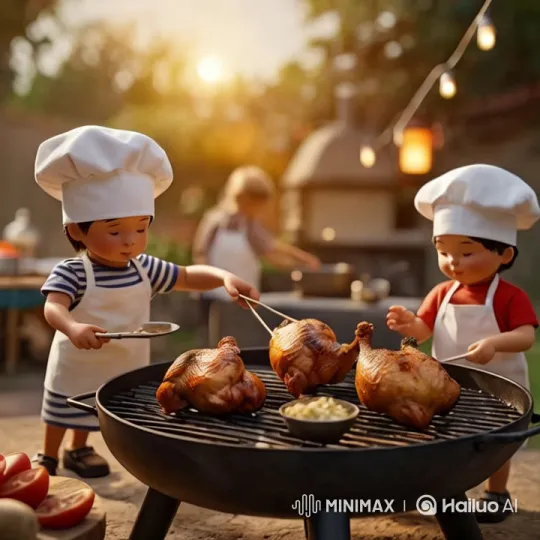 Chefs Grilling Juicy Chickens with Flair – AI Generated Video | Hailuo AI