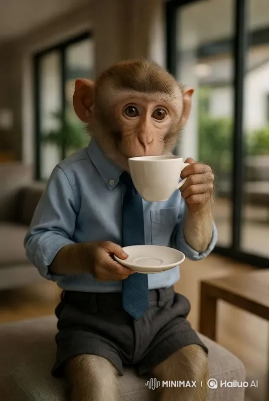 Monkey Sips Tea in Elegant Living Room Setting – AI Generated Video | Hailuo AI