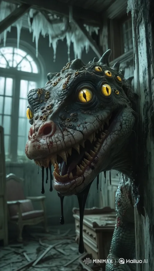 Abandoned House Encounter with a Monstrous Lizard – AI Generated Video | Hailuo AI