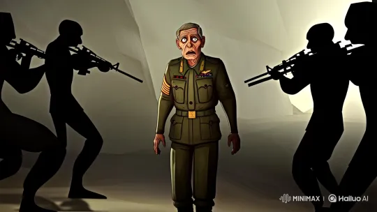 Veteran Faces Shadowy Threat in Artistic Thriller Scene – AI Generated Video | Hailuo AI