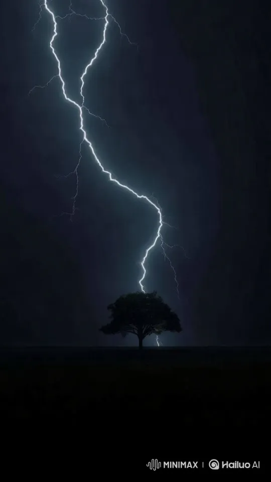 Lightning Strikes Tree in Stunning 4K Slow Motion – AI Generated Video | Hailuo AI