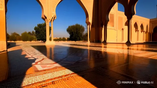 Sweeping Drone Captures Serene Islamic Courtyard – AI Generated Video | Hailuo AI