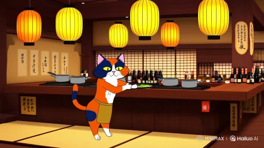 Cat Chefs Prepare Sake and Tempura in an Izakaya – AI Generated Video | Hailuo AI