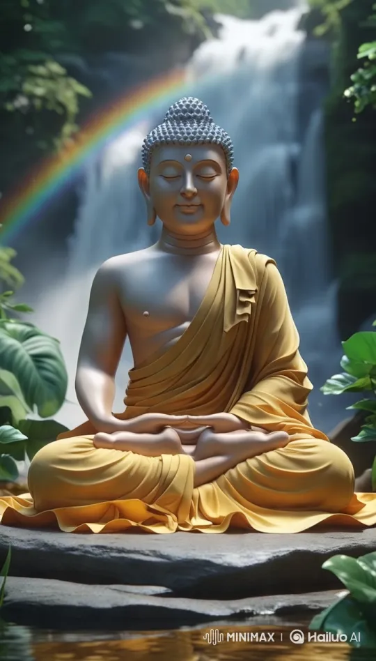 Peaceful Meditation: Buddha Statue Amidst Nature's Serenity – AI Generated Video | Hailuo AI