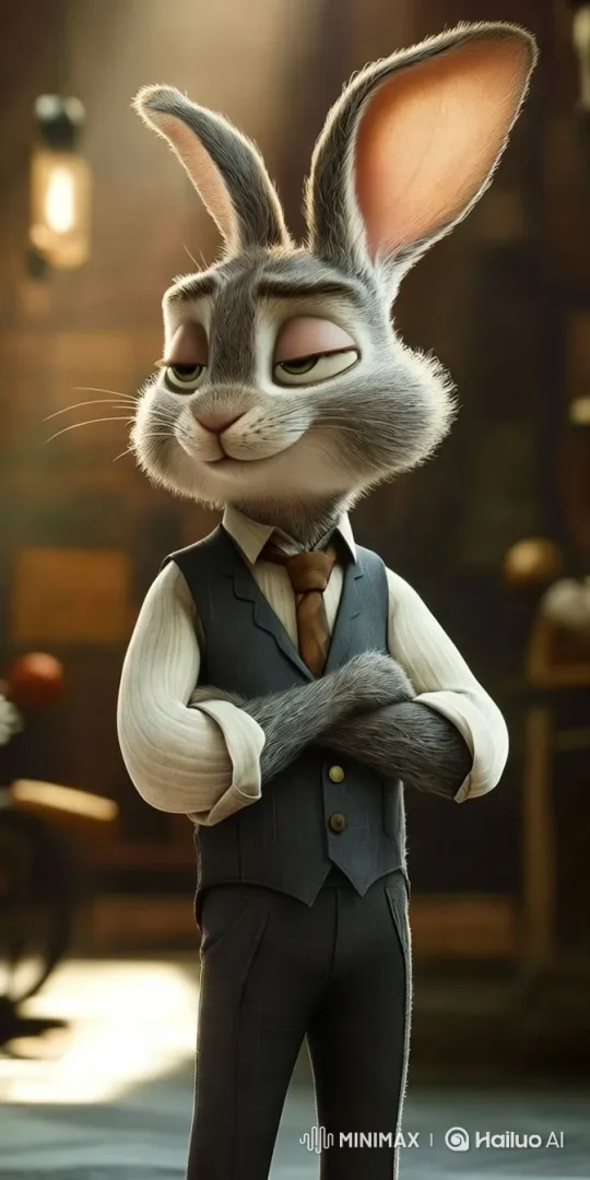 Cute Rabbit Poses Confidently in Vintage Elegance – AI Generated Video | Hailuo AI