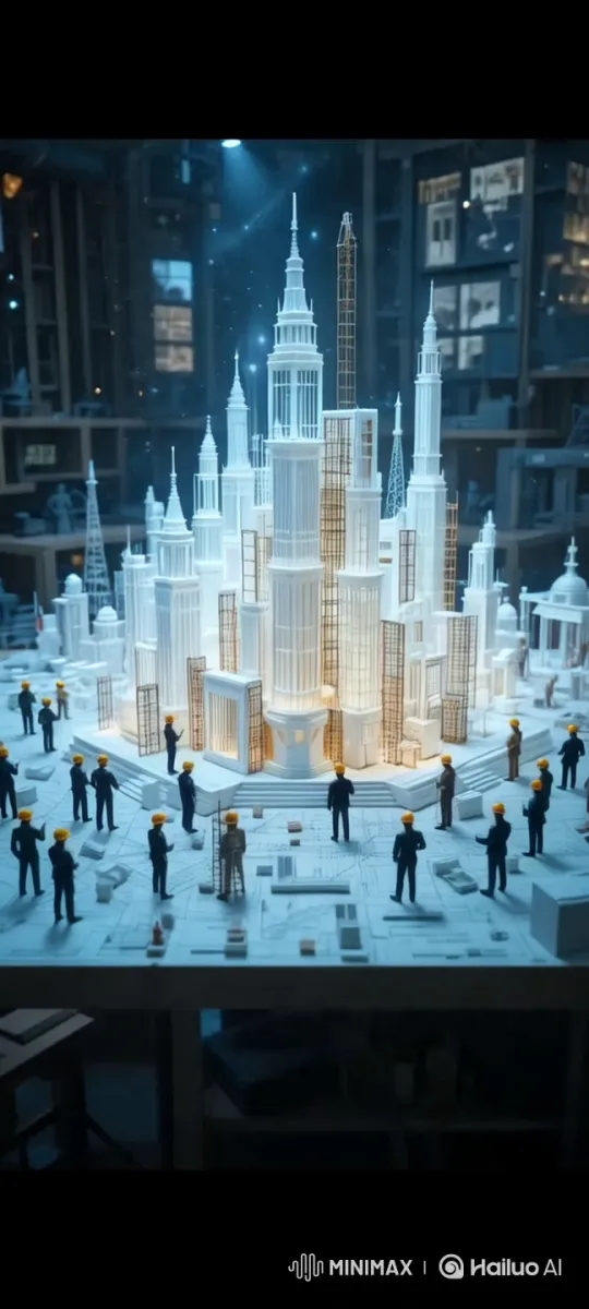 Miniature Architects Craft Futuristic Mini-City Nightscape – AI Generated Video | Hailuo AI