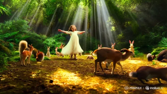 Girl Dancing in Harmony with Forest Animals – AI Generated Video | Hailuo AI
