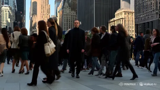 Isolated Genius in Urban Crowd: A Cinematic Exploration – AI Generated Video | Hailuo AI