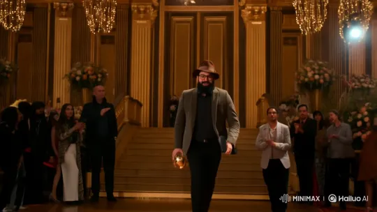 Bearded Man Triumphantly Lifts Ballon d'Or Amidst Glamorous Setting – AI Generated Video | Hailuo AI