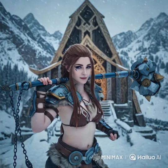 Viking-Inspired Girl in Snowy Landscape Tracking Shot – AI Generated Video | Hailuo AI
