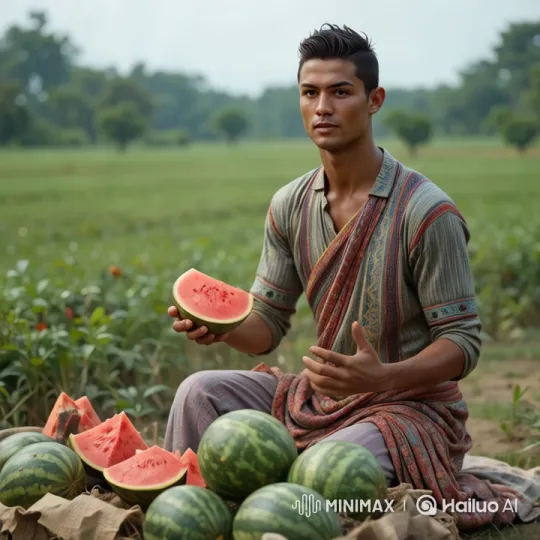 Cristiano Ronaldo in Watermelon Field Promoting Fresh Produce – AI Generated Video | Hailuo AI