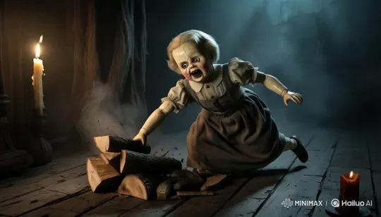 Vintage Doll Possessed in Cinematic Horror Scene – AI Generated Video | Hailuo AI