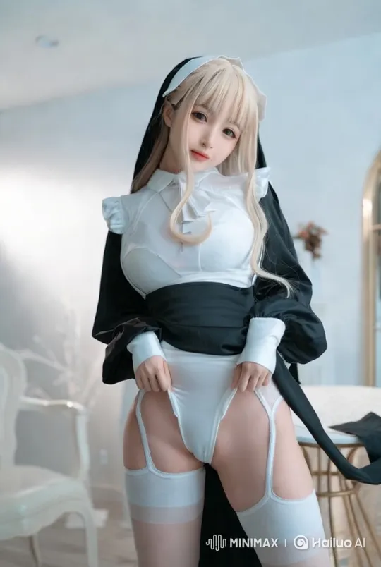 Nun-Inspired Fashion in Elegant Setting – AI Generated Video | Hailuo AI
