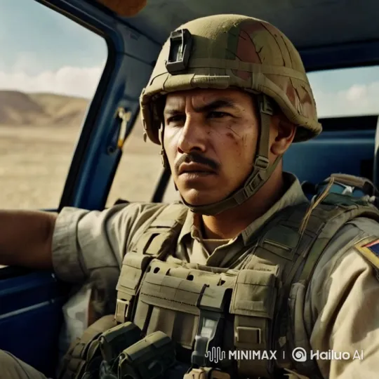 Soldier in Tense Conversation Inside Car – AI Generated Video | Hailuo AI