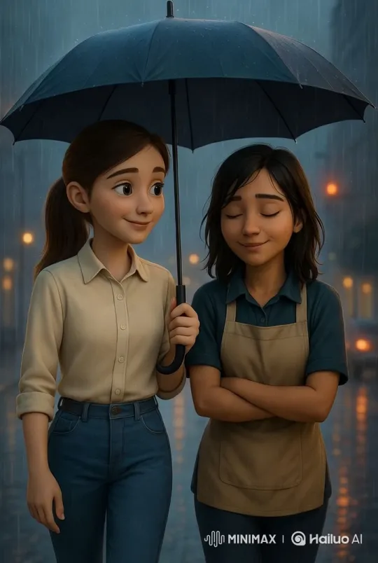 Girls Share Umbrella, Spread Hope on Rainy Avenue – AI Generated Video | Hailuo AI