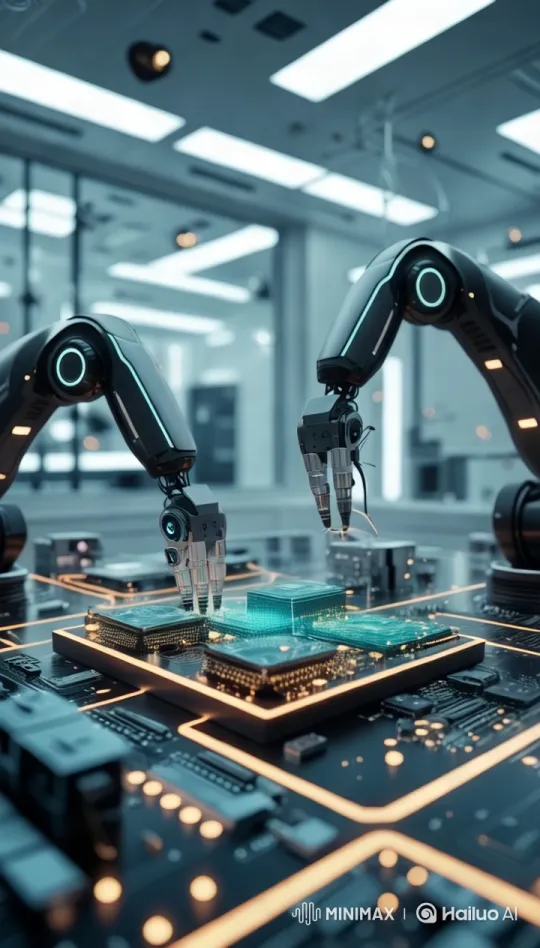 Futuristic Robotic Arms Assemble Complex Microchip – AI Generated Video | Hailuo AI