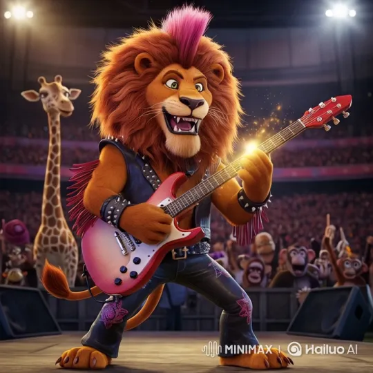 Singa the Lion Rockstar Performer Enthralls Animated Crowd – AI Generated Video | Hailuo AI