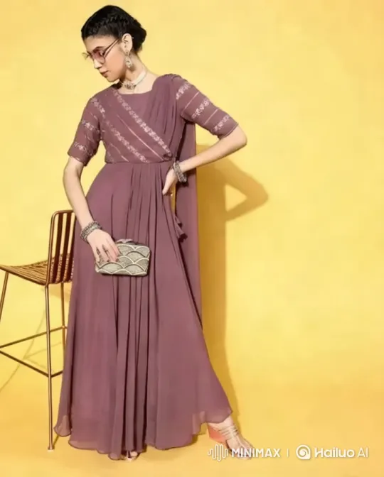 Elegant Model Showcases Mauve Lace Dress in Dynamic Video – AI Generated Video | Hailuo AI