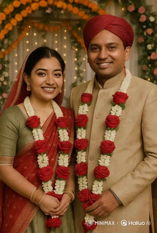Traditional Indian Wedding Ceremony with Garlanding and Kiss – AI Generated Video | Hailuo AI