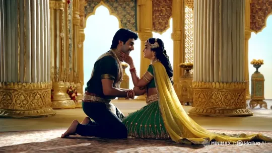Prince Arjun's Reverent Homage to Queen Adya in Opulent Chamber – AI Generated Video | Hailuo AI