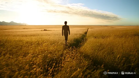 Lone Figure Embarks on Journey in Expansive Landscape – AI Generated Video | Hailuo AI