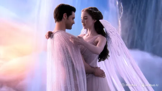 Celestial Goddess Embraces Divine Love in Ethereal Sky – AI Generated Video | Hailuo AI