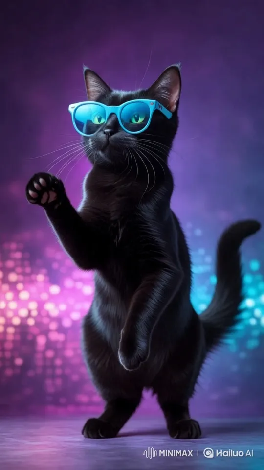 Black Cat Grooves in Vibrant Colors – AI Generated Video | Hailuo AI