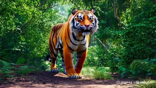 Tiger Dances Majestically in Lush Jungle – AI Generated Video | Hailuo AI
