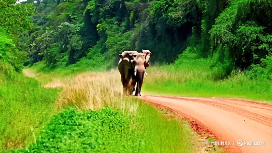 Elephant Gallops Through Lush Landscape in Cinematic Clip – AI Generated Video | Hailuo AI