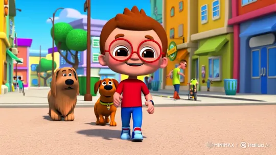 Boy and Dog Joyfully Run on Animated Street – AI Generated Video | Hailuo AI