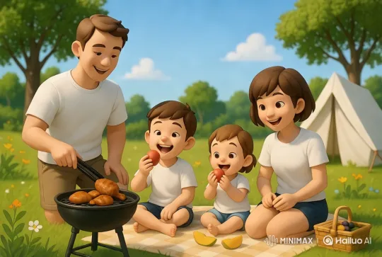 Family Picnic in Serene Park Setting – AI Generated Video | Hailuo AI
