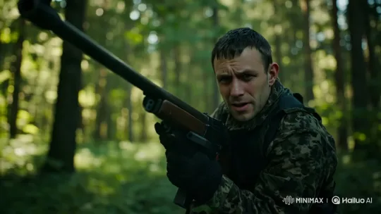 Camouflaged Soldier in Lush Forest - Intense Focus – AI Generated Video | Hailuo AI
