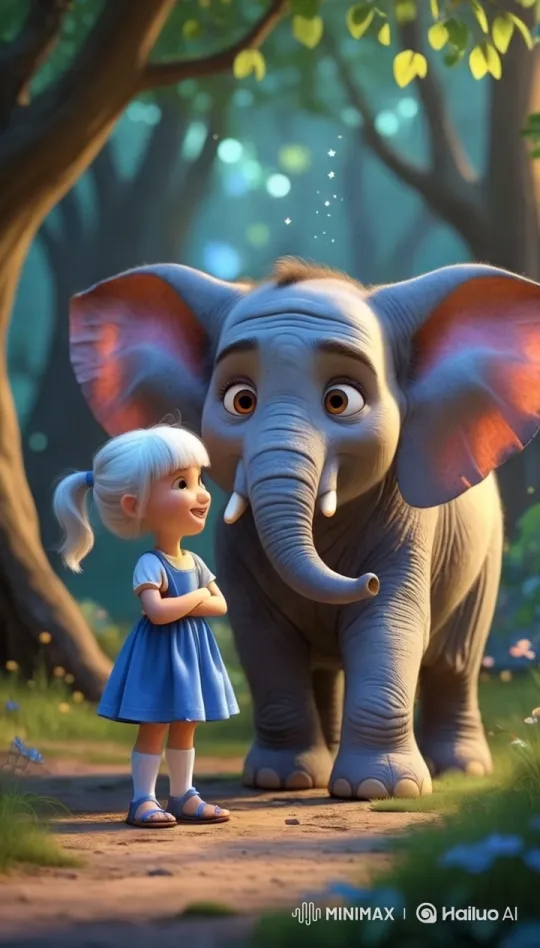 Girl and Elephant Bond in Magical Forest Setting – AI Generated Video | Hailuo AI