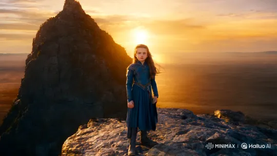 Young Girl's Determination on a Sunset Cliff – AI Generated Video | Hailuo AI
