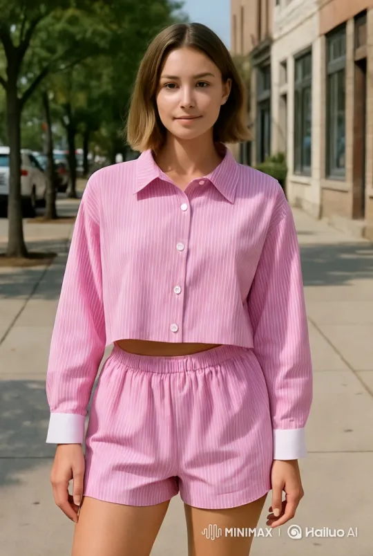 Graceful Girl in Striped Outfit on Urban Street – AI Generated Video | Hailuo AI