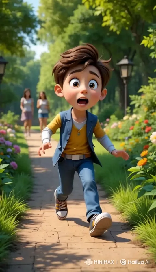 Boy's Hilarious Stumble in a Lush Park Setting – AI Generated Video | Hailuo AI