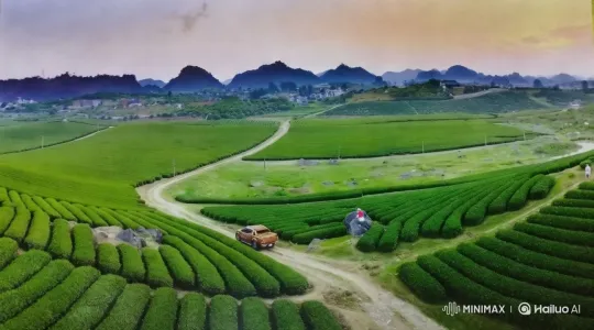 Lush Green Tea Plantation Aerial Panorama – AI Generated Video | Hailuo AI