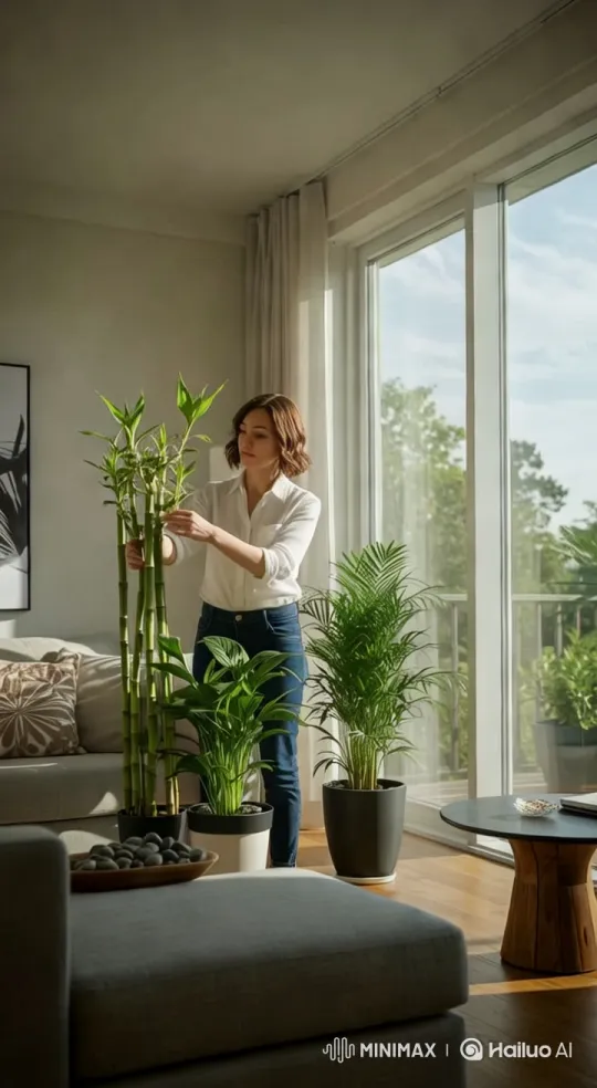 Woman Decorates Apartment with Plants – AI Generated Video | Hailuo AI