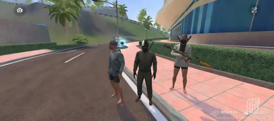 Three Characters Dance with Rocket Launcher on Modern Street – AI Generated Video | Hailuo AI
