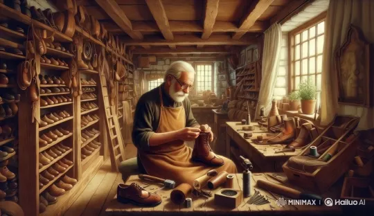 Artisan Crafts Leather Shoe in Cozy Workshop – AI Generated Video | Hailuo AI