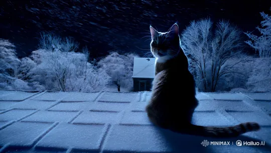 Mystical Winter Night: Cat, Cry, and Mysterious House – AI Generated Video | Hailuo AI