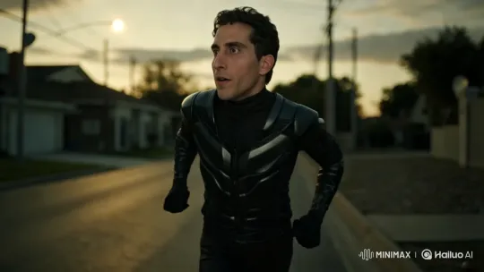 Futuristic Runner in Suburban Serenity – AI Generated Video | Hailuo AI